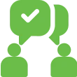 Green communication icon with dialogue bubbles