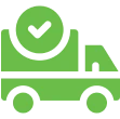 Green delivery truck with checkmark icon